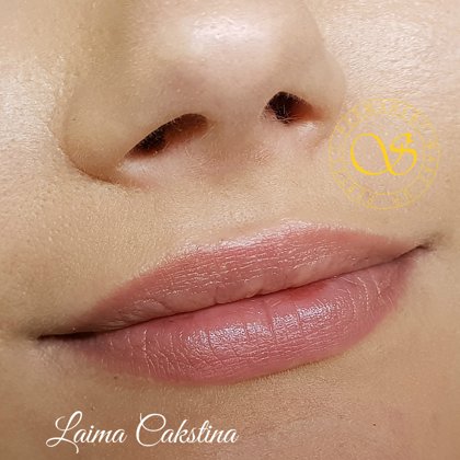 Nude lips, permanent makeup, healed